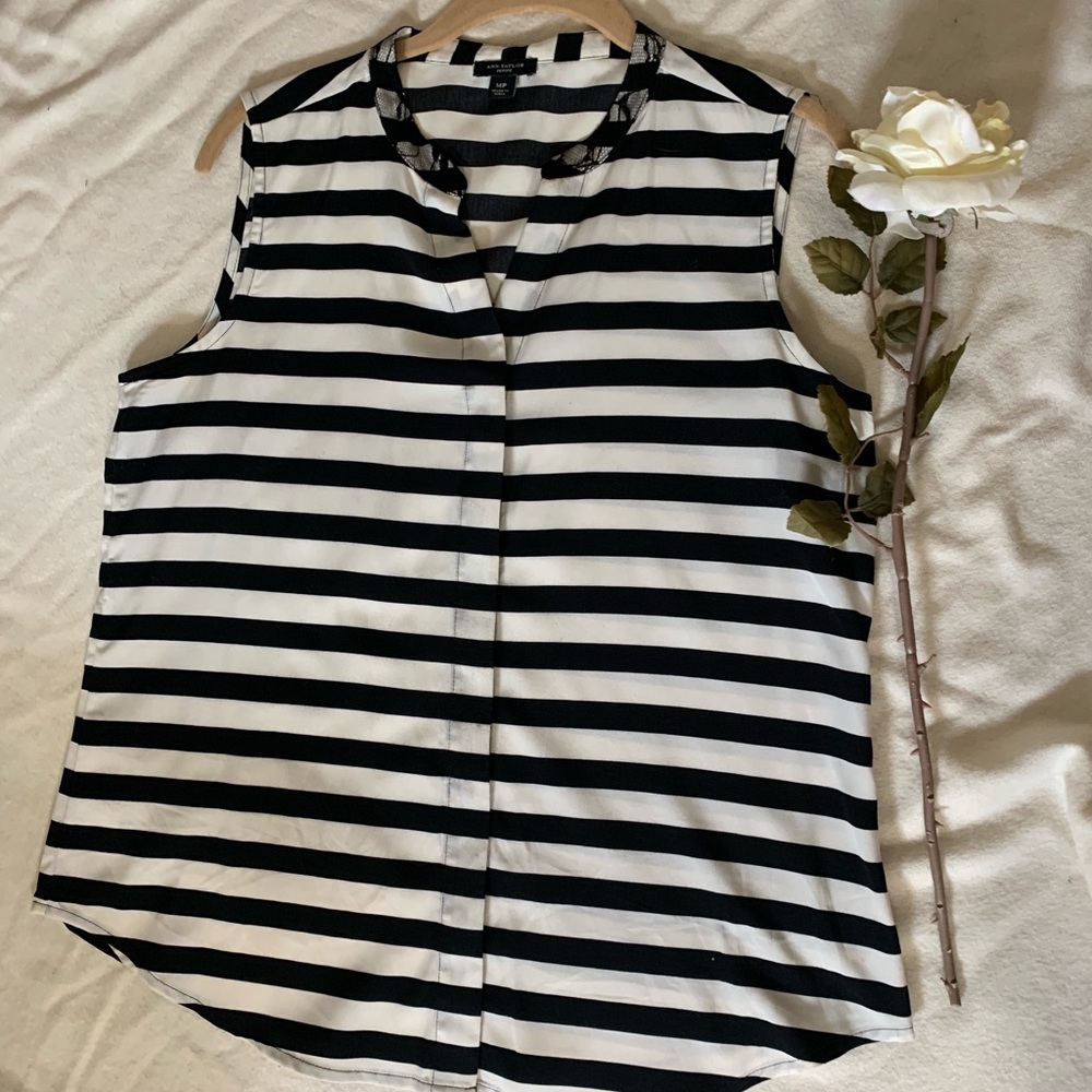 Black and White Striped Ann Taylor Tank
